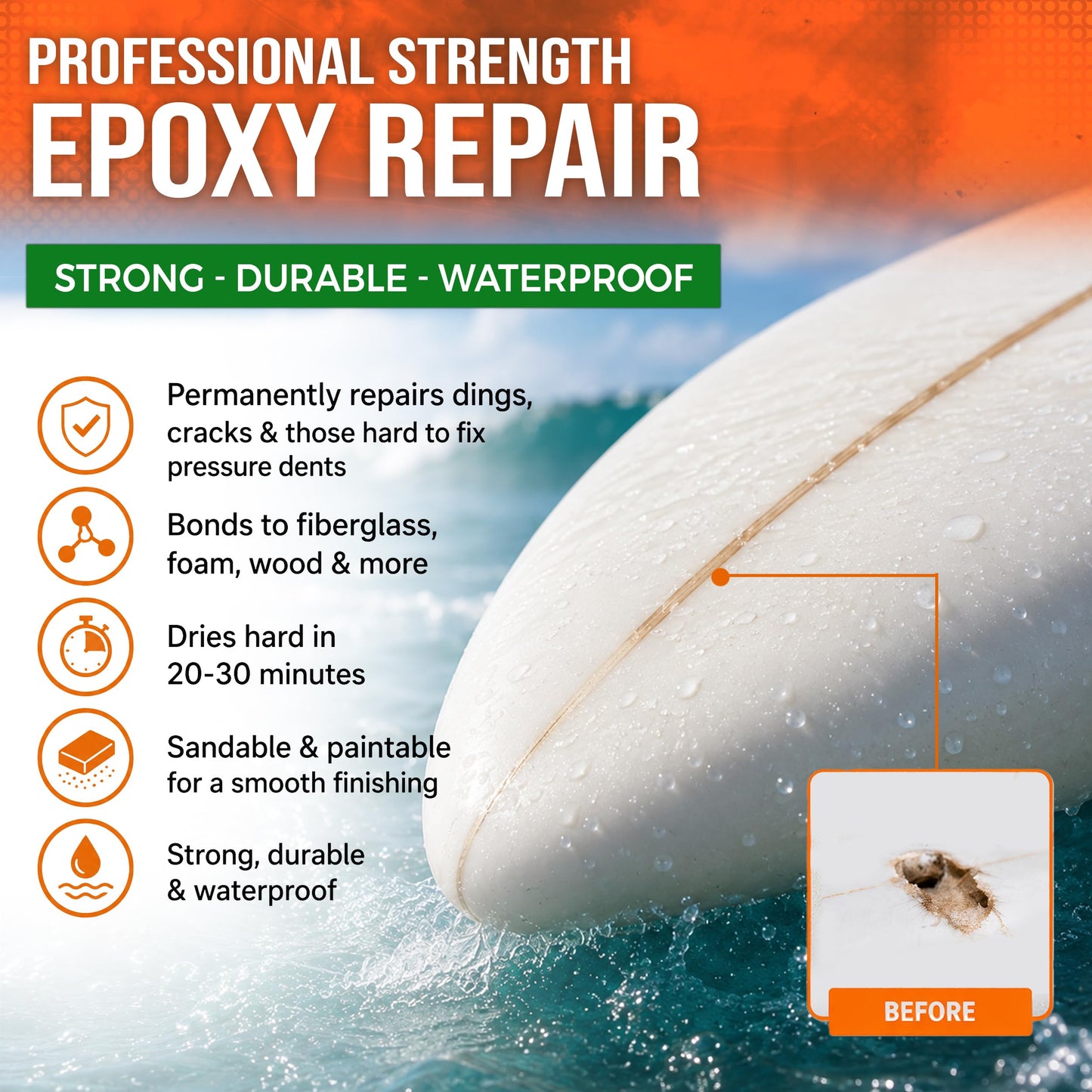 Ding All 3 Oz (84ml) Super Epoxy Repair Kit for Small to Medium Size Epoxy and Polyester Surfboards Repairs