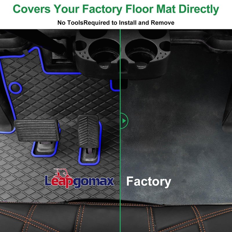 LEAPGOMAX EZGO RXV Floor Mat, Full Coverage Golf Cart Floor Liner Mat Replacement for EZGO RXV (2008-2022) & 2Five (2009+) Non-Slip&Easy to Clean-Blue Trim