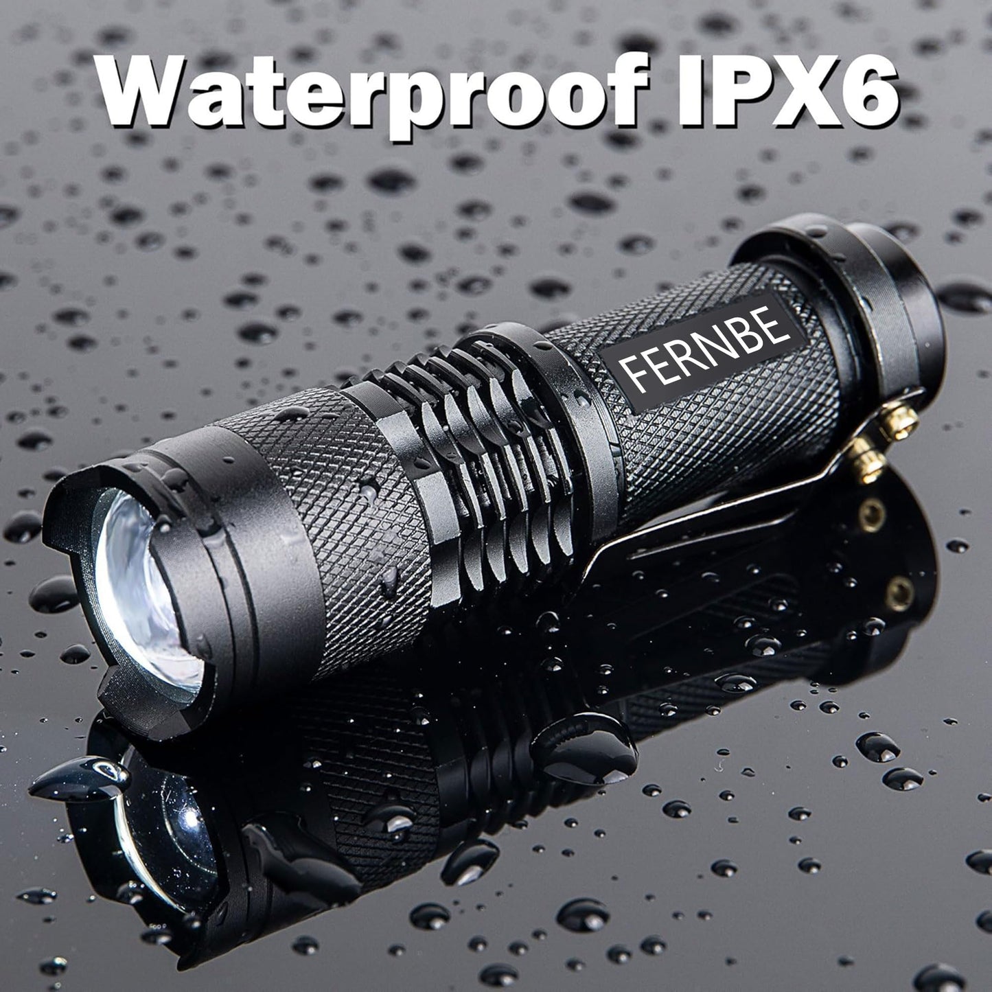 FERNBE 5 Pack SK-68 3 Modes Handheld Mini LED Flashlight Torch Lamp 7w 300lm Adjustable Focus Zoomable Waterproof Light, with Belt Clip Flashlight for Gift,Camping