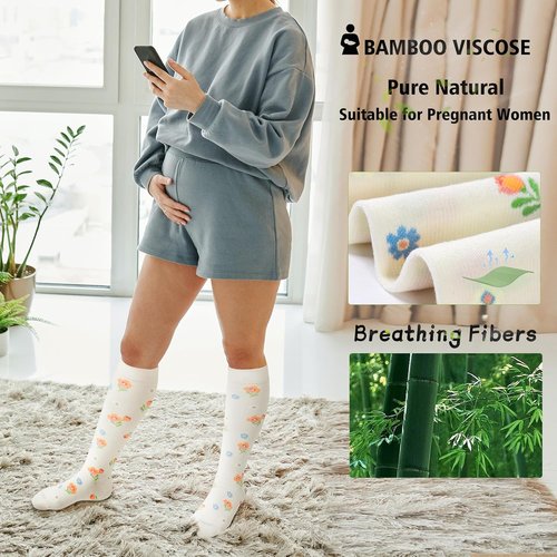 LEVSOX Bamboo Compression Socks - 20-30 mmHg Knee High Support for Pregnant Women | Cute Design