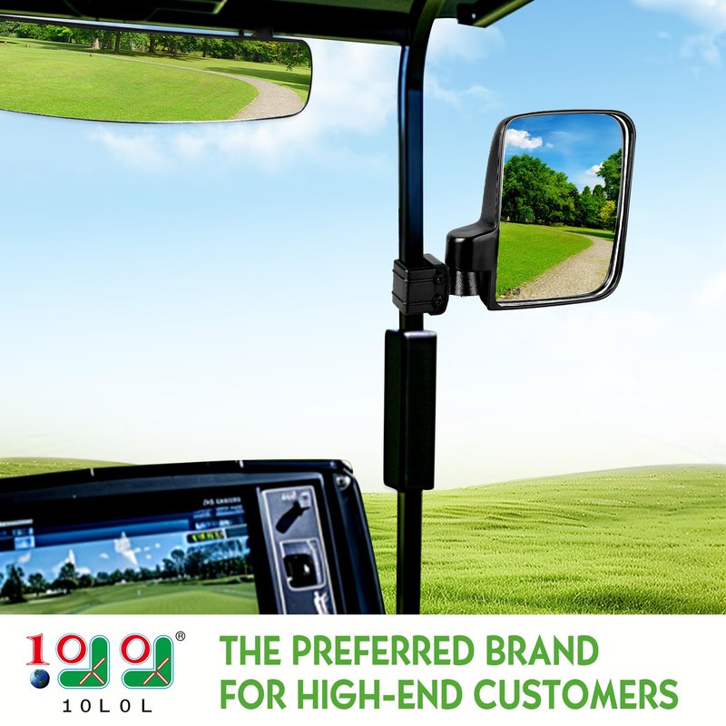 10L0L Golf Cart No-Drill Folding Side Mirrors + Easy-Drill Rear View Mirror, 170° Wide Angle, Universal for Yamaha EZGO Club Car, Shatterproof Stainless Steel
