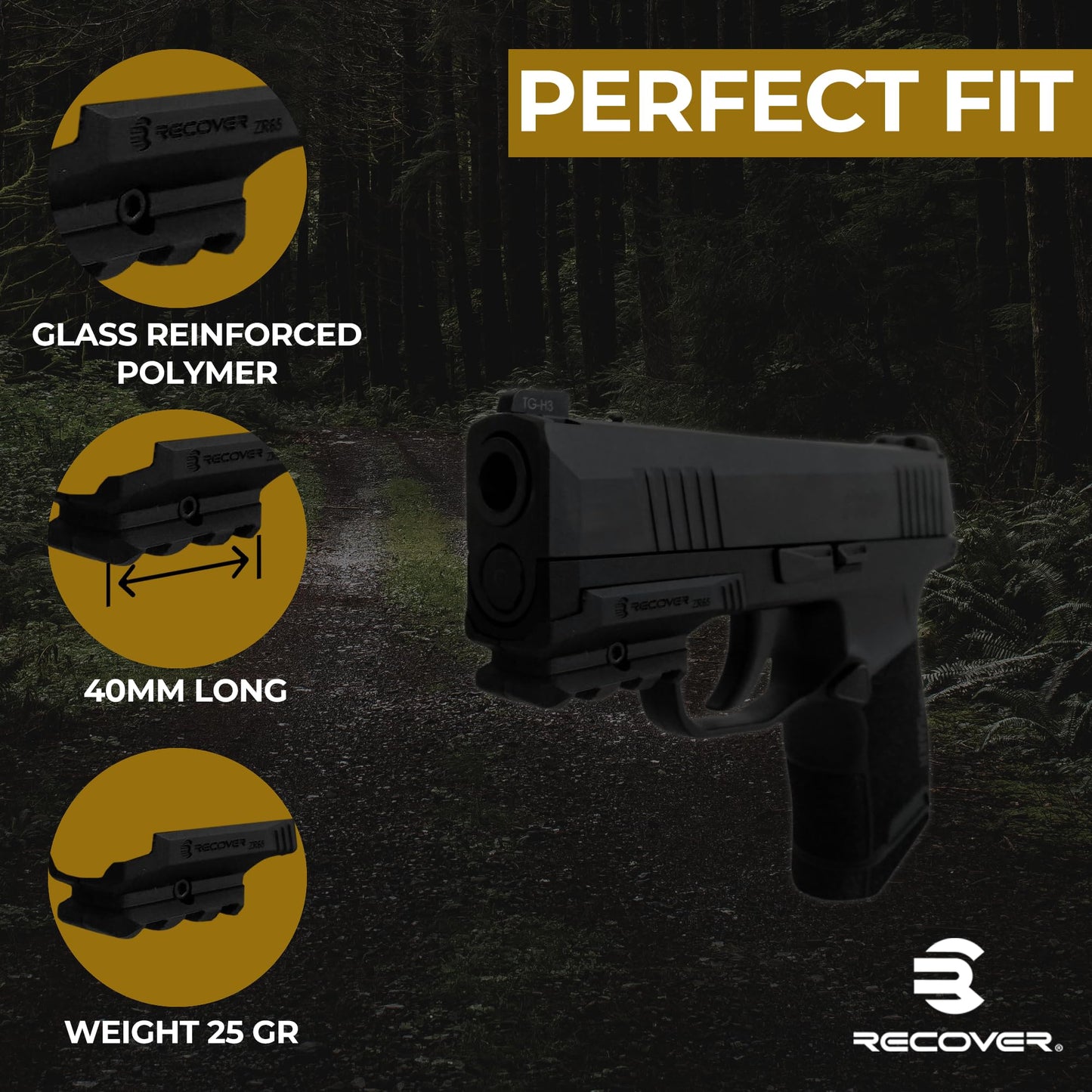 Recover Tactical Picatinny Rail for Over Rail for Sig P365 and P365XL, Easy Install, No Mods Required (ZR65)