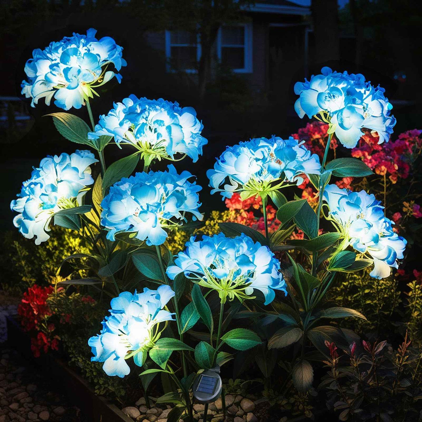 YAODEMA Garden Lights Solar Flower Light, LED Solar Powered Outdoor Light Decor for Path Yard Walkway Patio Balcony Lawn, Hydrangea Artificial Flower (Blue, 2)