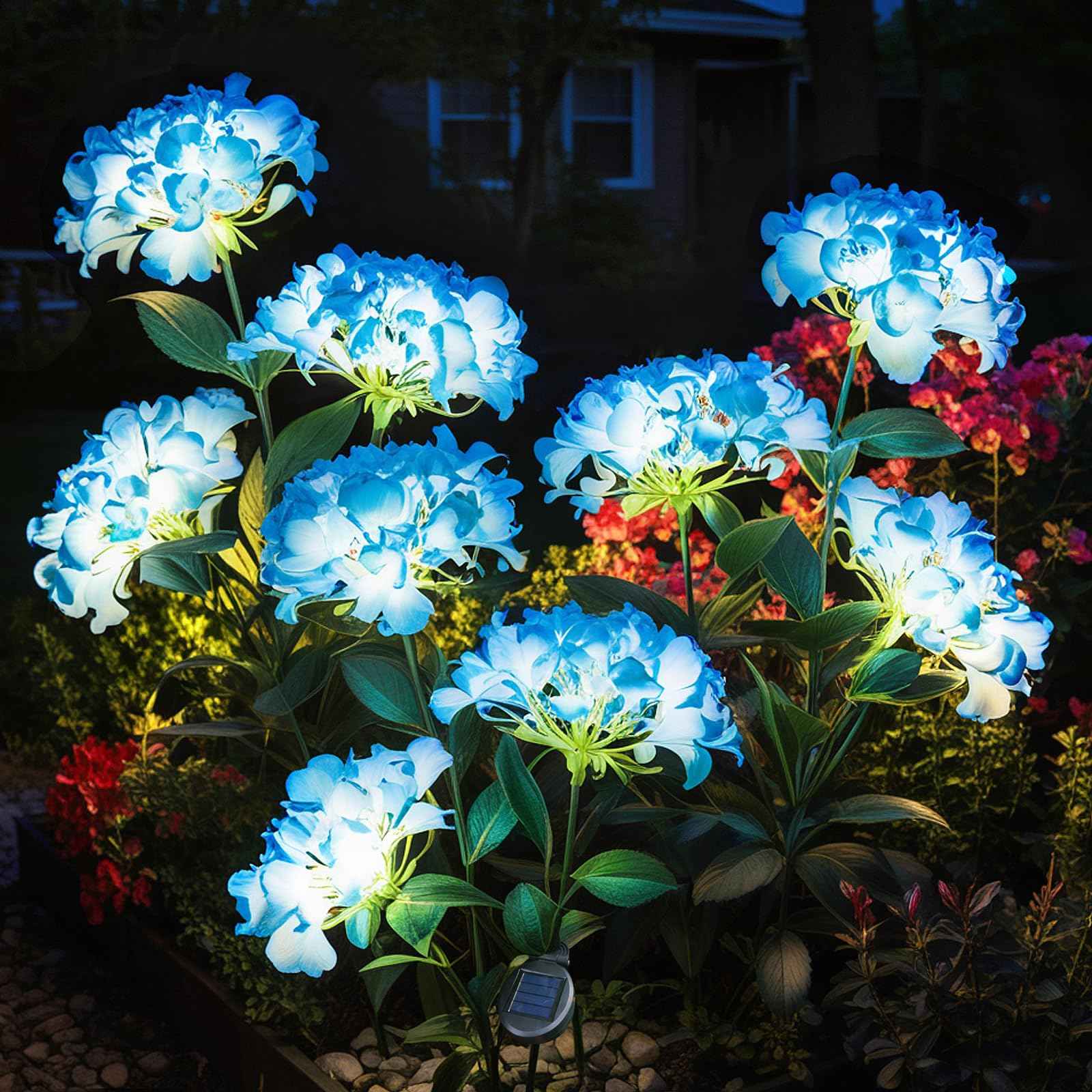 YAODEMA Garden Lights Solar Flower Light, LED Solar Powered Outdoor Light Decor for Path Yard Walkway Patio Balcony Lawn, Hydrangea Artificial Flower (Blue, 2)