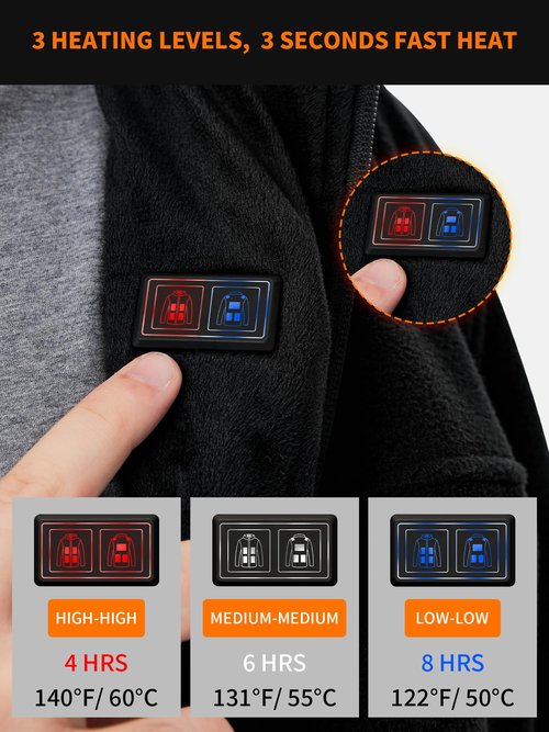 FrostVoyage Heated Fleece Jackets for Men Women with 18400mAh Battery Pack, 10 Heat Zones, Dual Control Hidden Button, Soft Electric Jackets for Winter Heated Fleece Jacket, L