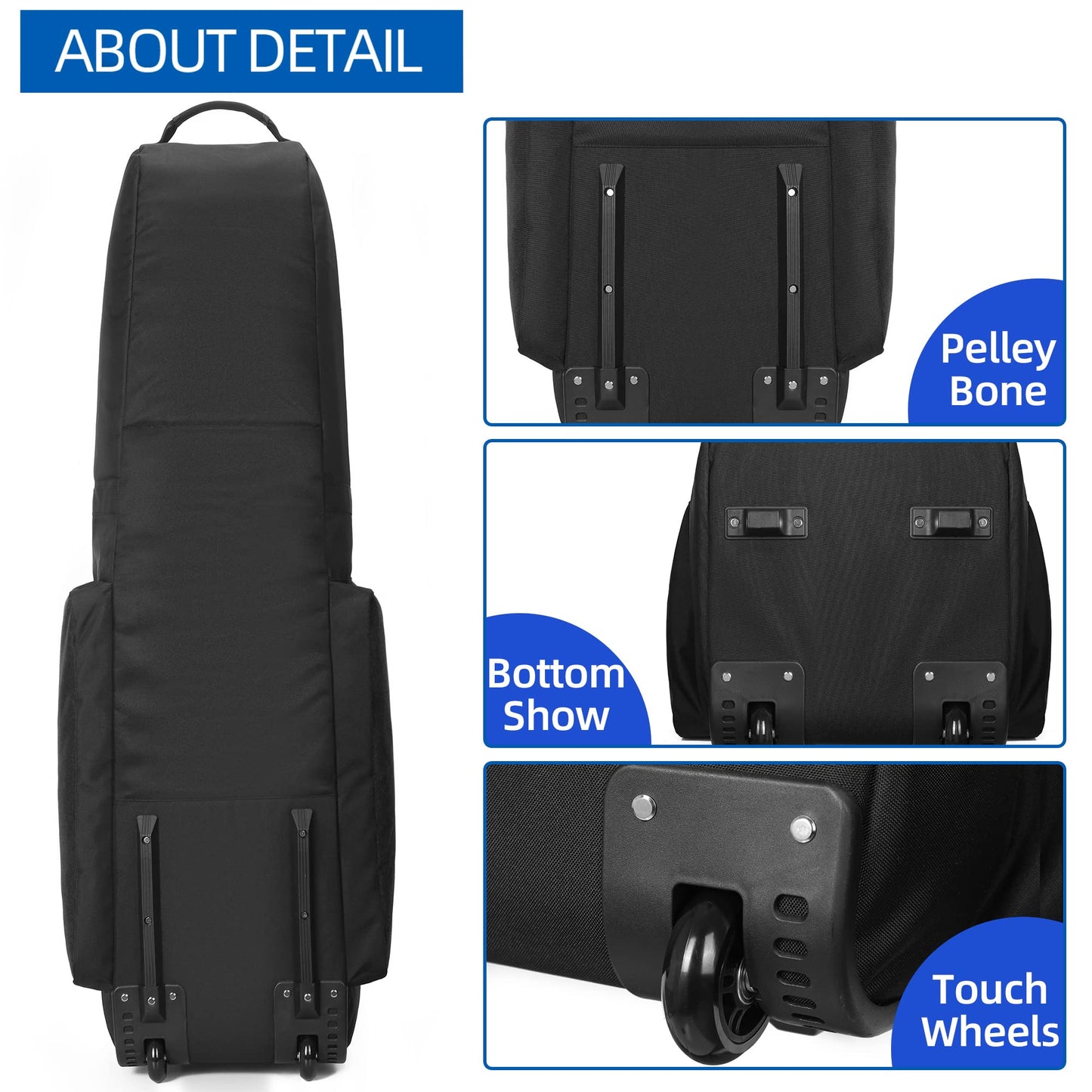 TurnWay Foldable Padded Golf Travel Bag, Heavy Duty 900D Polyester Waterproof Bag Cart Bag with Wheels, Soft-Sided Spacial Size for Golf Gear Transportation(Black)