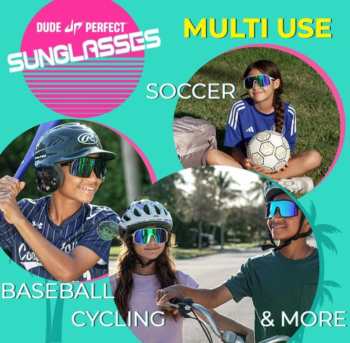 Dude Perfect 2-Pack Sunglasses (Black & Camo), for Active Kids Boys, Sporty Style, Durable & UV-Protective Shades Blocks Glare