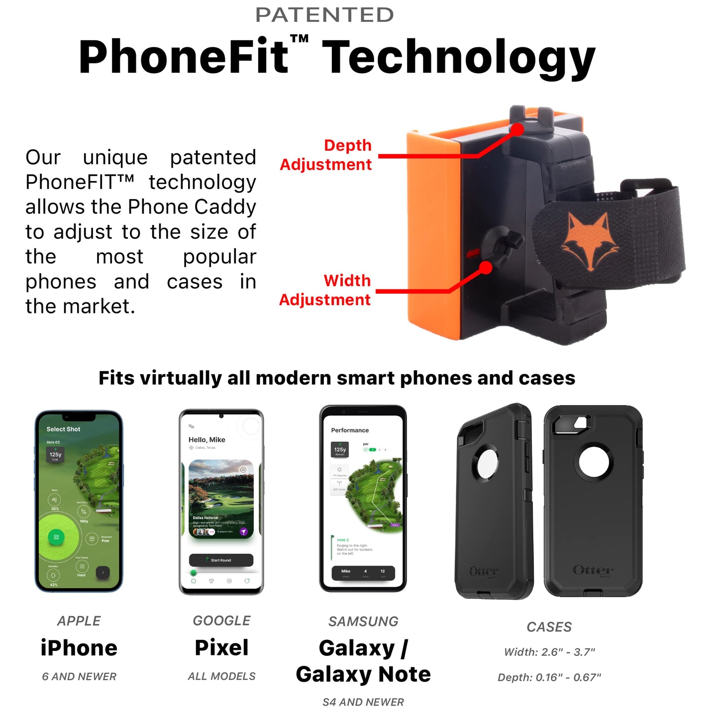 Desert Fox Golf Phone Caddy + Cigar Holder – Adjustable Golf Cart Phone Mount with Secure Cigar Clip – Hands-Free GPS & Golf App Access – Fits All Phones & Cigars (Black)