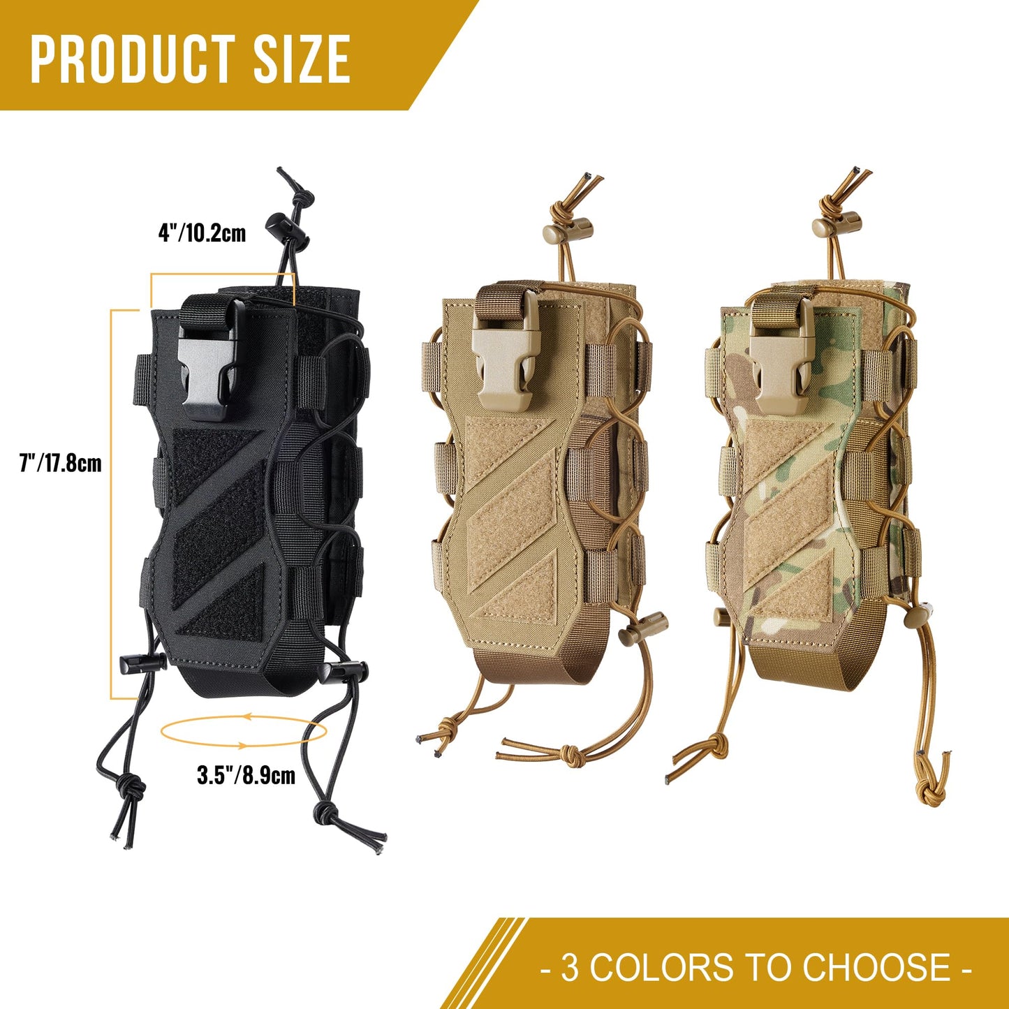 OneTigris MOLLE Water Bottle Holder - Adjustable 18-32oz Bottle Pouch, 500D Nylon Tactical Bottle Holster for Hiking, Travel & Outdoor