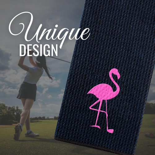 CybGene Golf Gifts for Women, Flamingo Golf Towel, 16”x 24” Microfiber Golf Towel, Black