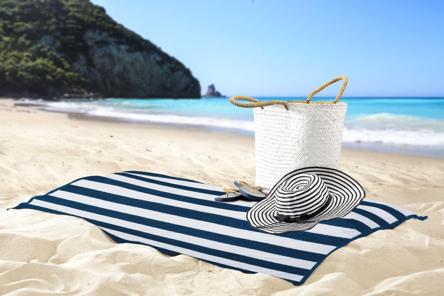 Utopia Towels Cabana Stripe Beach Towel, Oversized 100% Ringspun Cotton Pool Towels, Highly Absorbent Bath Towels for Beach (Red, Navy, Grey & Plum, 30X60 Inch - 4 Pack)