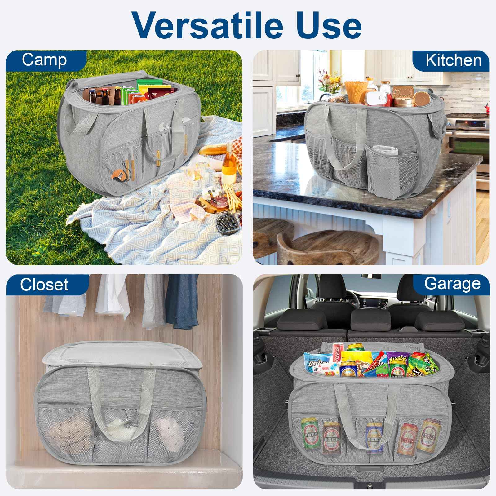 Collapsible Laundry Baskets, Tear Proof Pop Up Laundry Hamper with Lid, Dual Handles Durable Foldable Laundry Basket, Easy to Carry Laundry Hamper for Home, Laundry Room, Bedroom, Dorm, Travel Grey