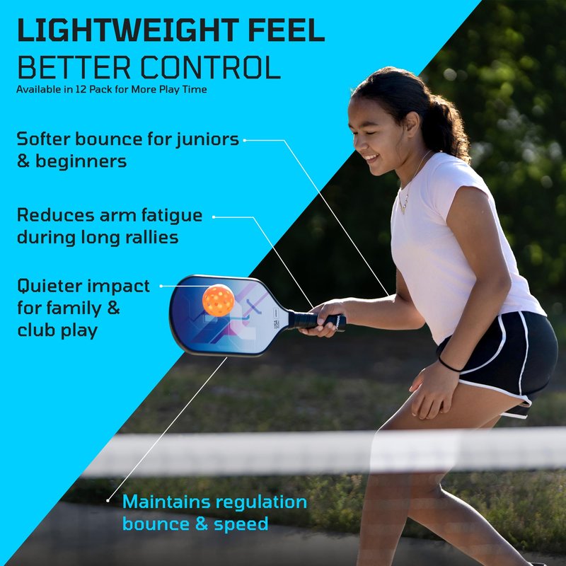 PicklePro Junior Outdoor & Indoor Pickleball Balls for Beginners – Lightweight LDPE 40-Hole Design for Stable Flight, Durable Construction for Training and Youth Play, USAPA Compliant (12 Pack)