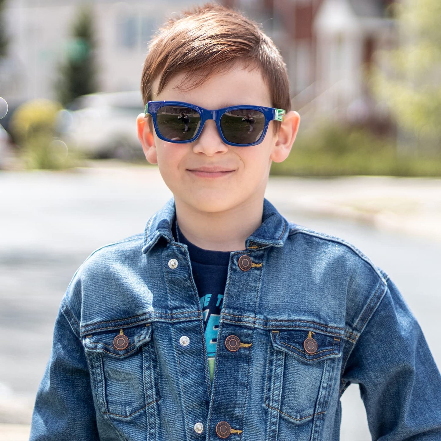 DUCO Polarized Kids Sunglasses Boys Cute Unbreakable Sunglasses for Kids UV400 Protection Age 5-10 K019(Blue Frame Green Temple)