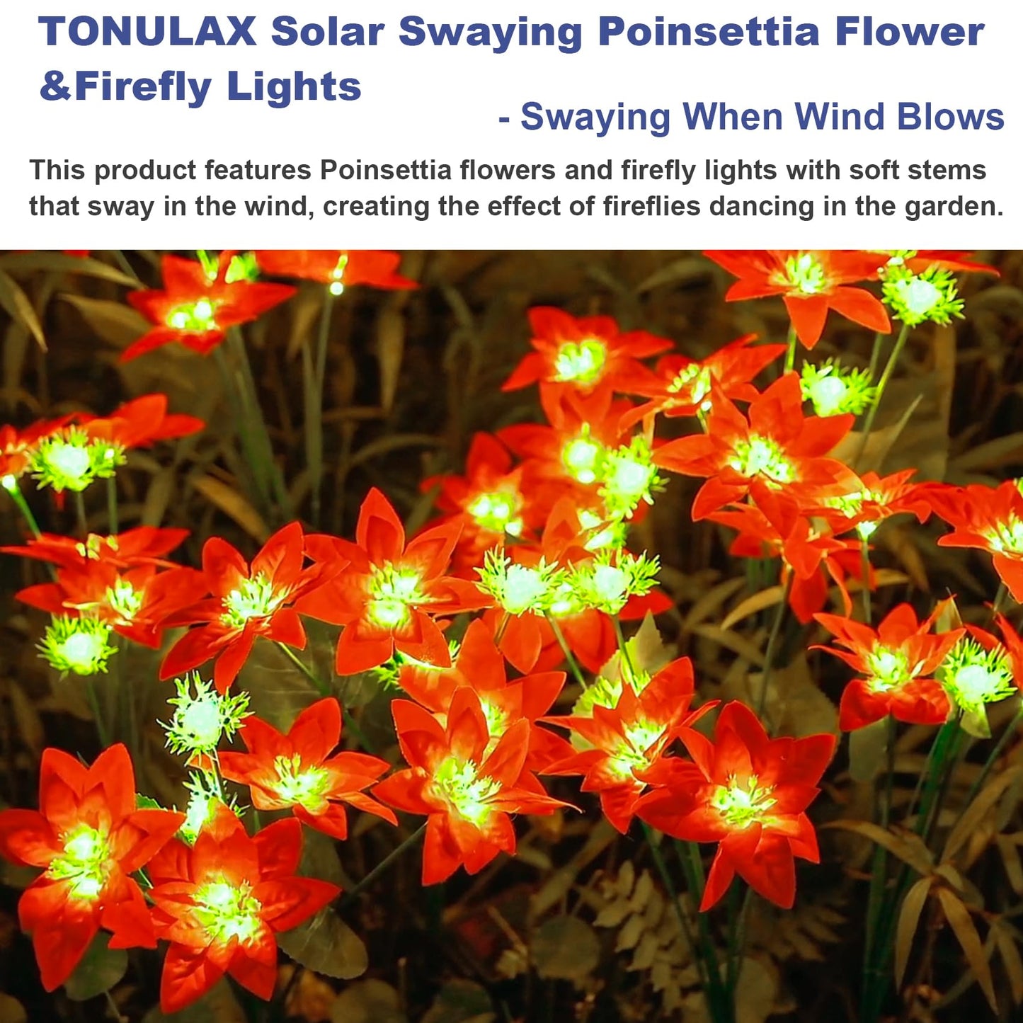 TONULAX Solar Swaying Garden Lights - Upgraded Version Solar Swaying Flower Lights Outdoor,Poinsettia Flower Lights for Yard Decor, Garden Decoration, Enlarged Solar Panel (2pack)