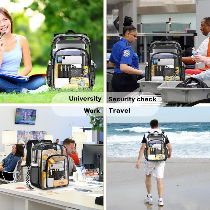 PAMANO Clear Backpack Transparent Heavy Duty Bookbag See Through Bag for College Work Travel Security, Black XL