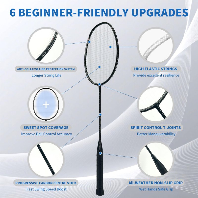 Senston N80 Badminton Rackets Set - Full Carbon-Fiber 5U Lightweight Racquets with Anti-Slip Grips & 2 Carry Bags, Outdoor/Backyard Sports for Adults, Teens, Family Games
