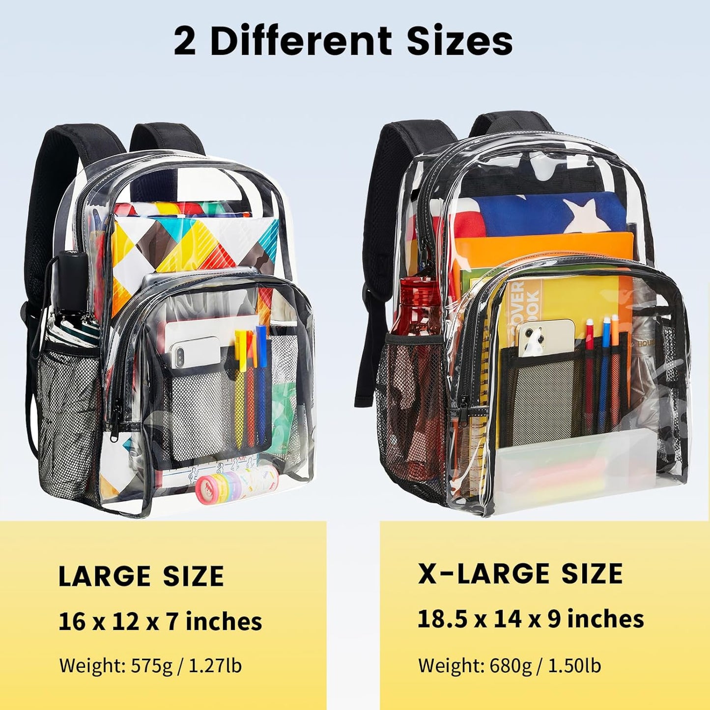 Vorspack Clear Backpack - Heavy Duty PVC with Reinforced Straps & Large Capacity for College | Black