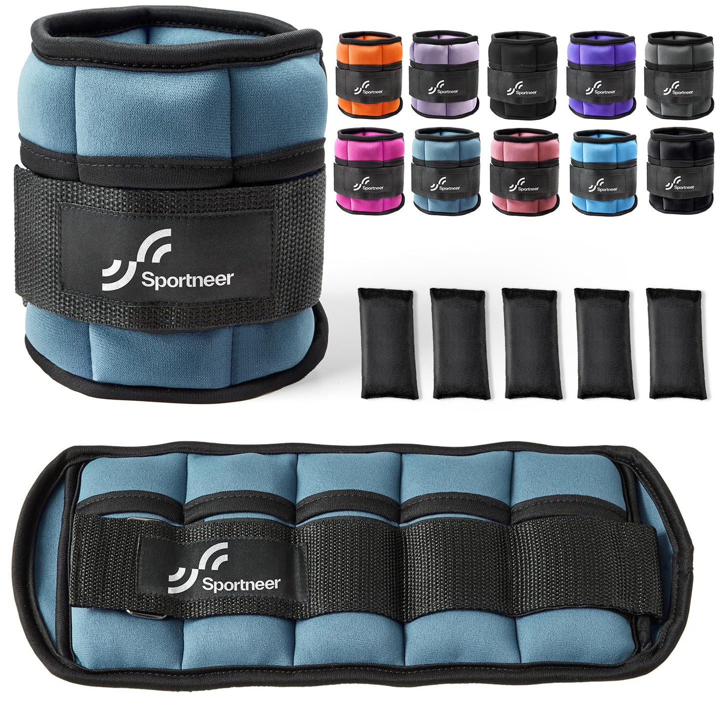 Sportneer Adjustable Ankle Weights 1 Pair 2 4 6 8 10 Lbs Leg Weight Straps for Women Men, Weighted Ankle Weights Set for Gym, Fitness, Walking, Jogging,1-5 lbs Each, 2 Pack 2-10 lbs, Dark Blue