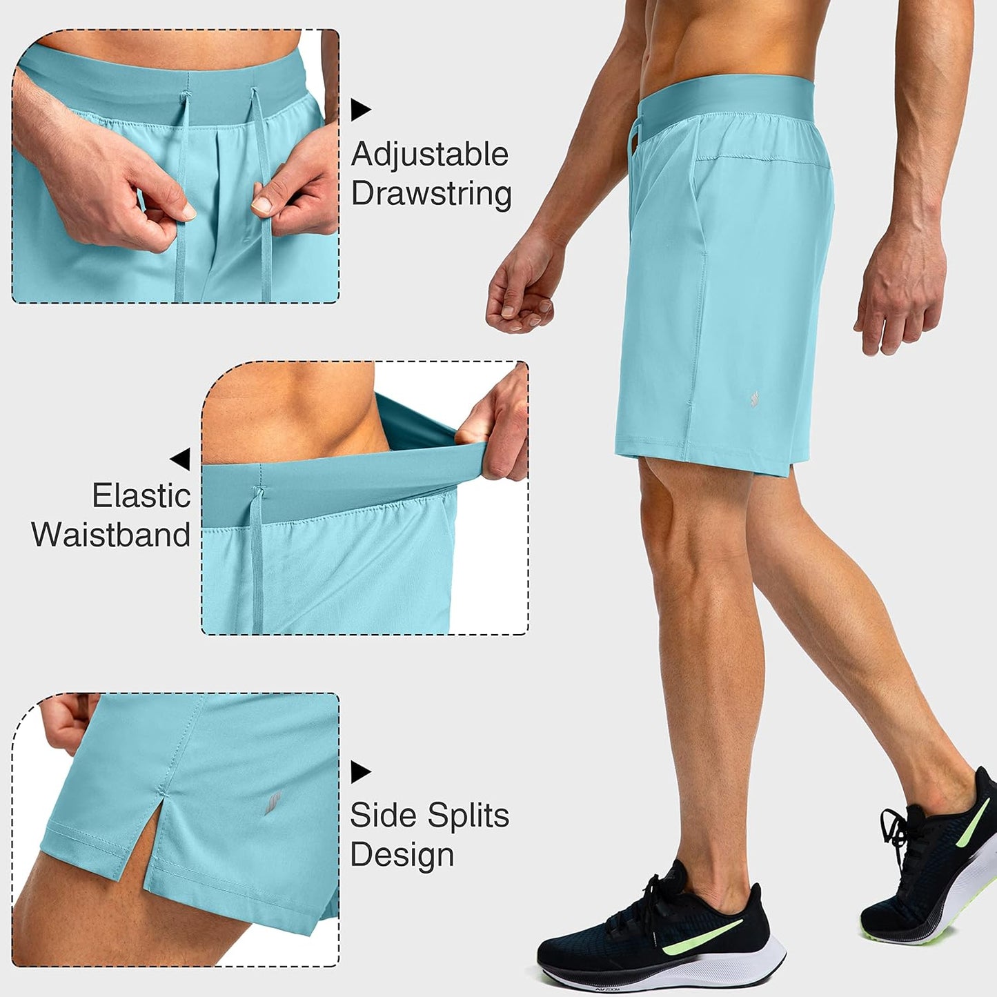 Soothfeel Men's Running Shorts - Lightweight Quick-Dry Athletic Shorts with Zipper Pockets | 9"/7"/5" Options