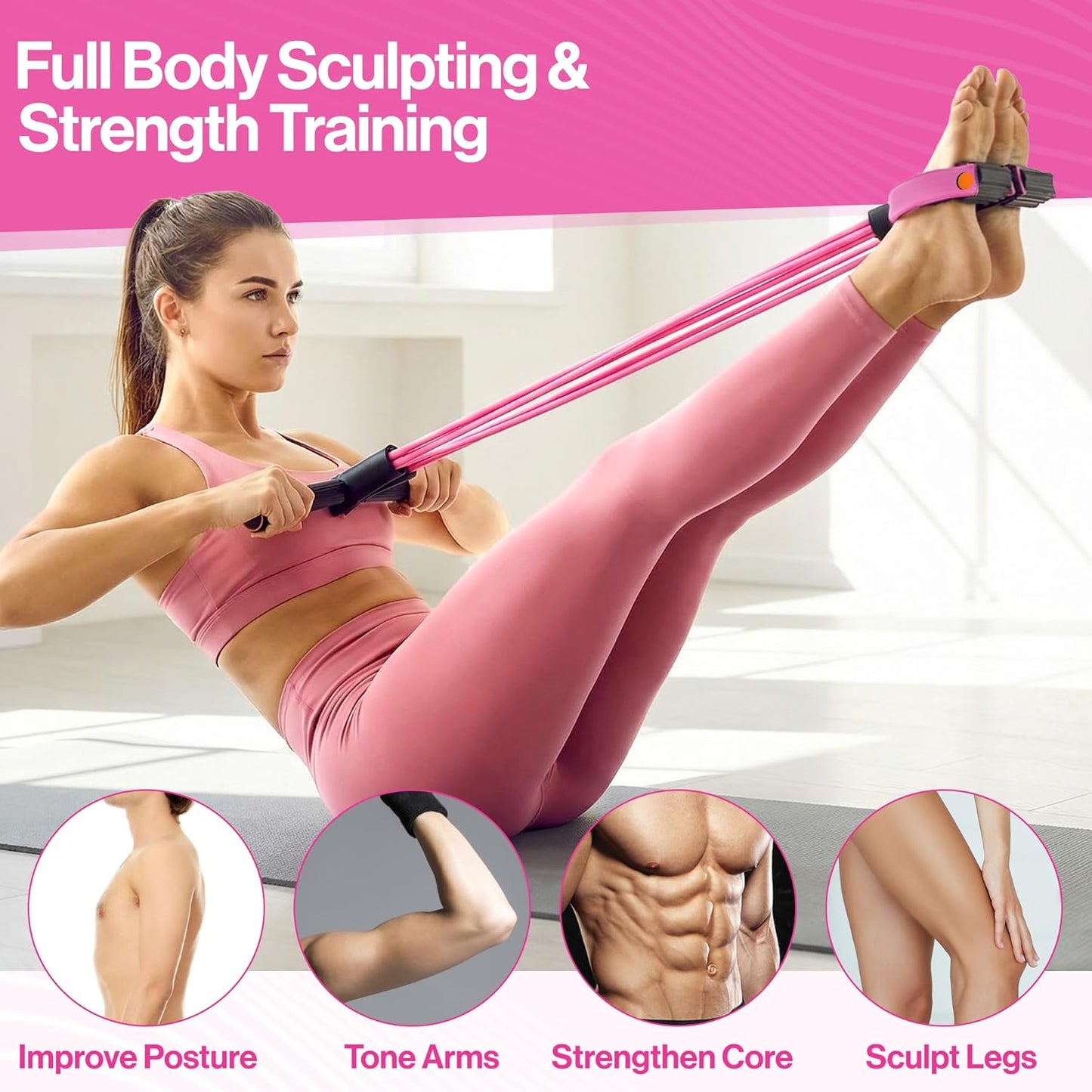 Skiennix Pedal Resistance Band - 6 Tube Multifunction Foot Pedal for Arm & Waist Training | Home Gym Equipment