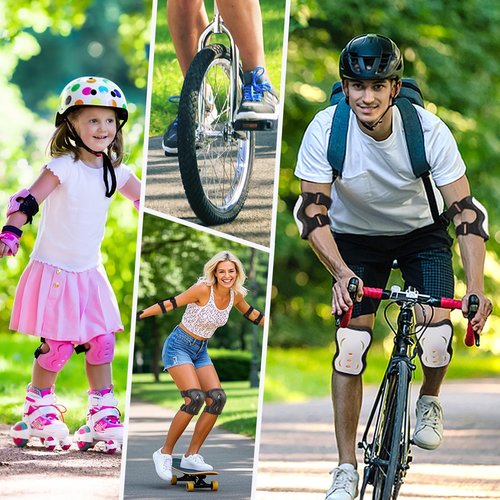 Kids/Adult/Youth Knee and Elbow Pads with Wrist Guards 3 in 1 Protective Gear Set for Skateboarding Cycling BMX Bike Scooter Skating Rollerblading Riding (Black, Large (14 Years - Adult))