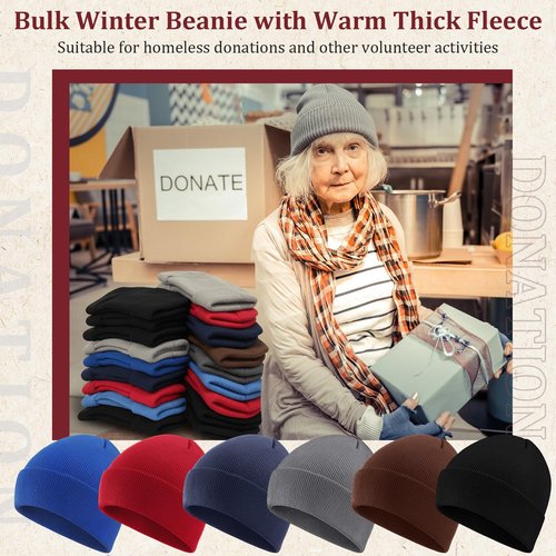 Chicingyou 120 Pcs Bulk Men Knitted Hats with Fleece Lining for Charity Homeless Donations, Unisex Beanies Winter Warm Hats(Classic)