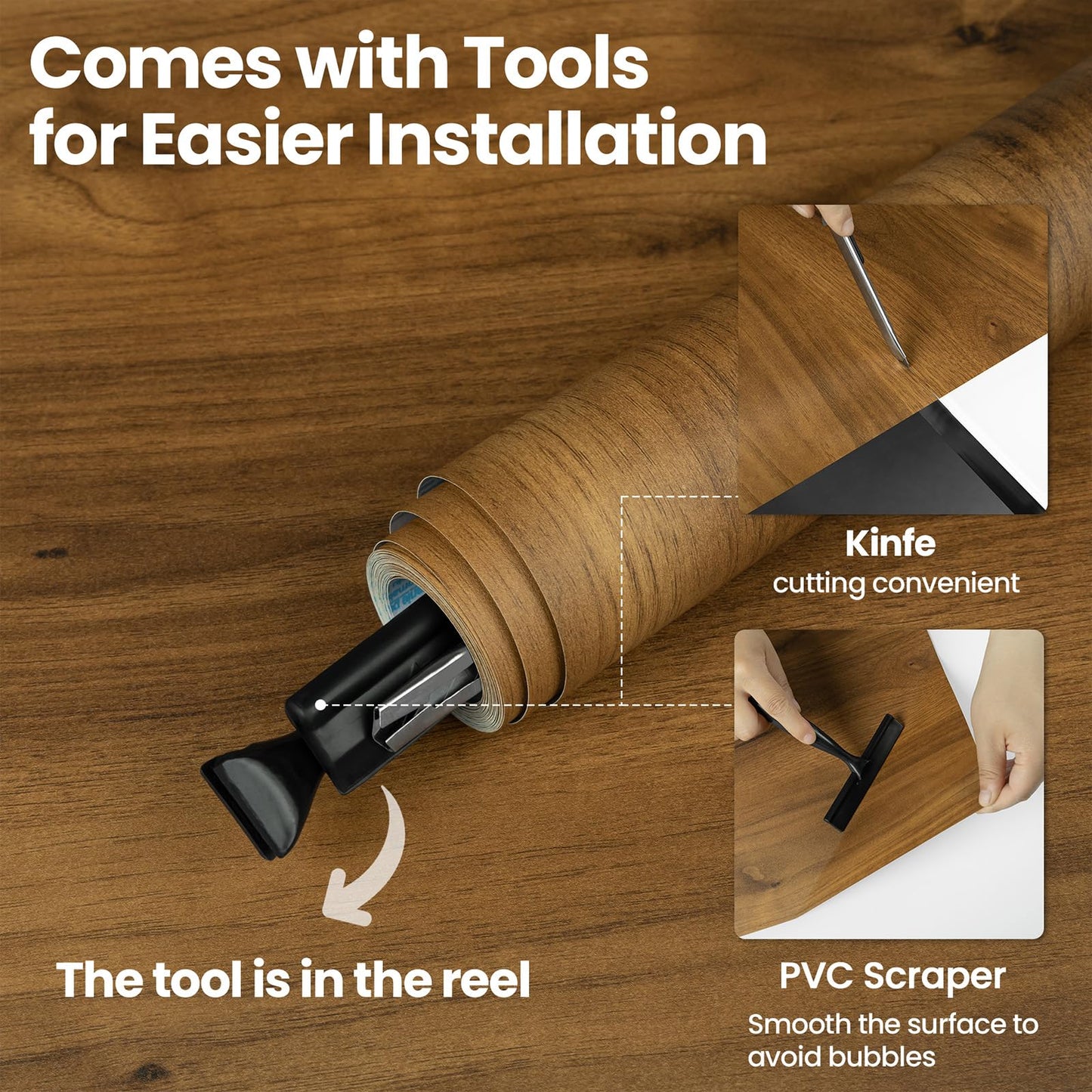 Wood Contact Paper with Tools, Peel and Stick Wallpaper Thicken for Countertops, Vintage Wood Grain Wallpaper Waterproof, Natural Wood Sticker Self-Adhesive Removable Vinyl Film 15.7 in X 118 in