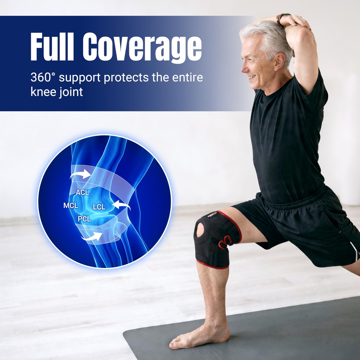 NeoTium Knee Brace Pro for Compression Support & Knee Pain Relief, Meniscus Tear, Arthritis, Osteoarthritis, Hyperextension, ACL, LCL, MCL - with Side Stabilizers & Compression Straps, Red (2XL)