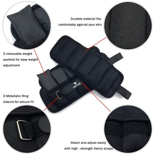 Adjustable Ankle Weights for Women Men Kids, Wrist Weight Set 1-5 lbs (1 Pair) with Removable Weight for Jogging, Walking, Gymnastic, Workout, 0.5-2.5 lbs Each Pack, 2 Pack
