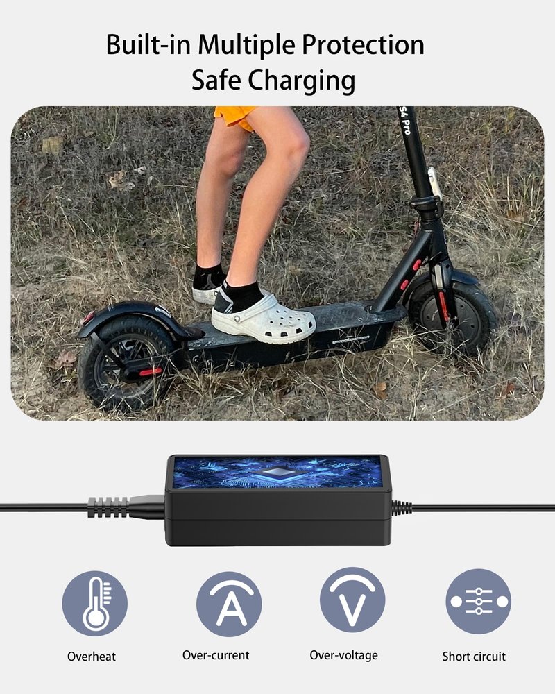 VHBW 42V for Navic Electric Scooter Charger, Compatible with Navic T5/T7/T9, Replacement Navic Scooter Charger for 8.5" E-Scooter with LED Indicator and DC Plug
