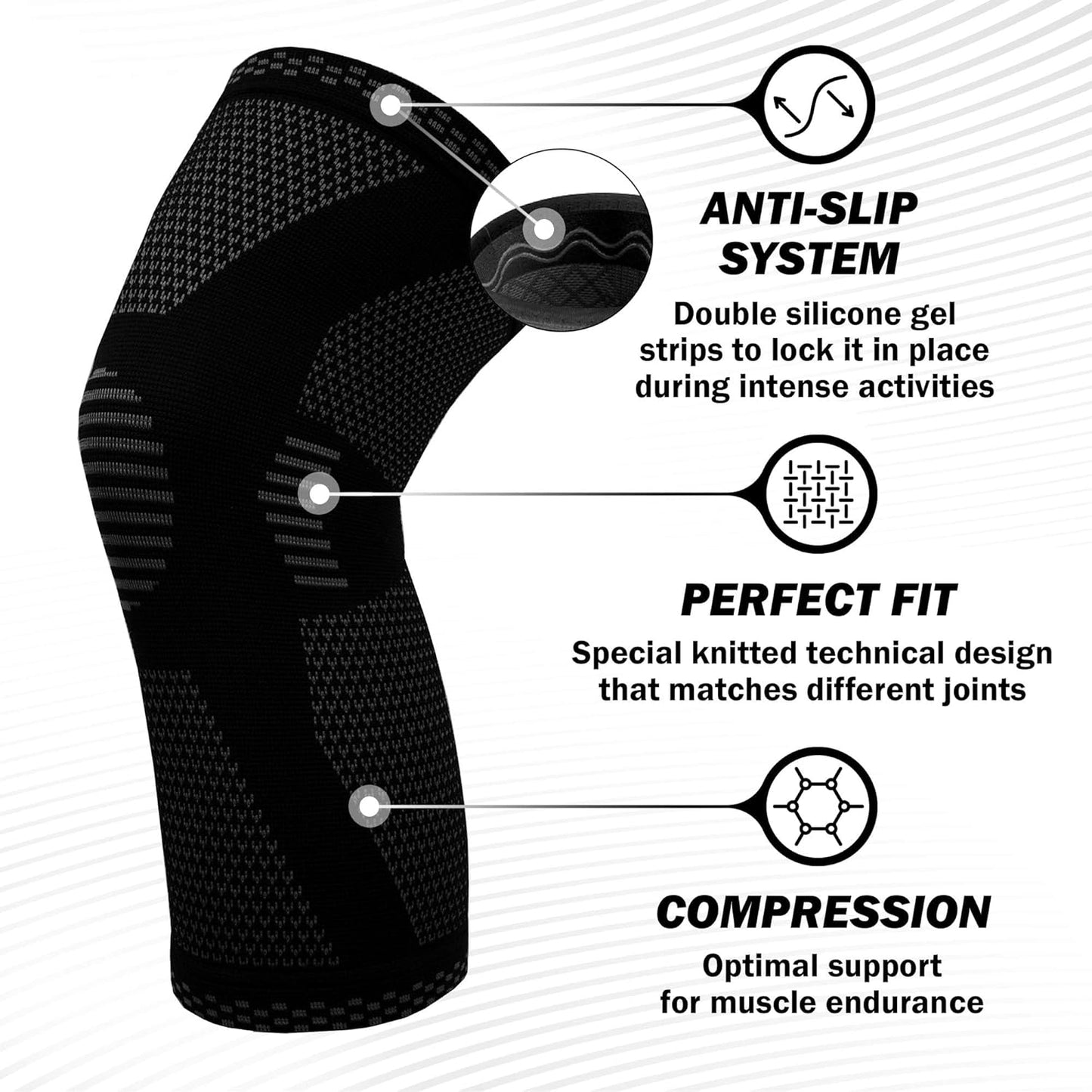 POWERLIX Knee Compression Sleeve - Ultimate Support for Running & Sports | Black, Large Size