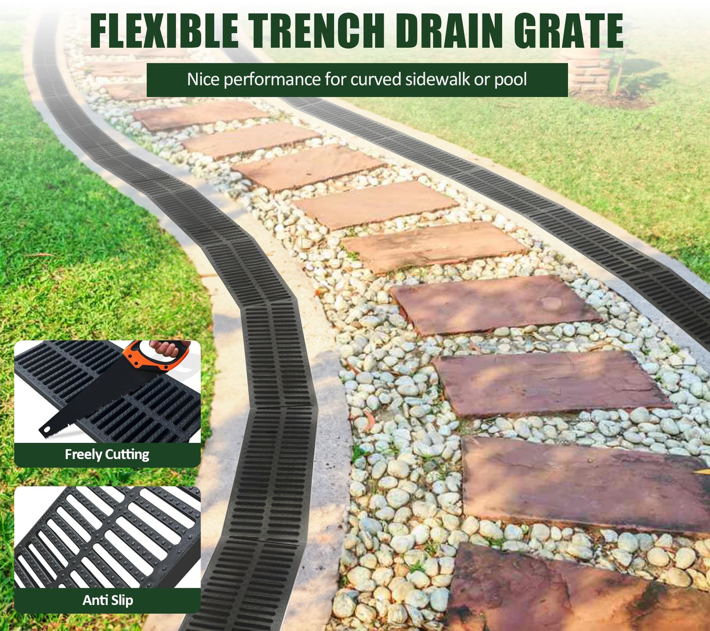 Natotela 6 Pack Polymer Plastic Channel Drain Grate-19.7x9.8x1 in Durable Trench Cover,Total Length 118 in Polymer Drain Strainer,Outdoor Drain Grates for Yard Fence Sidewalk Farm Houseside