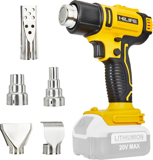 DeWALT Cordless Heat Gun - 20V Lithium Hot Air Tool with 5 Nozzle Attachments, 2 Temp Settings up to 1022°F for Shrink Wrapping & Tube Bending
