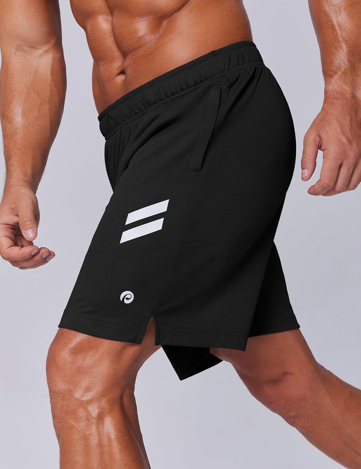 PINSPARK Men's 7-Inch Athletic Gym Shorts - Breathable Quick-Dry Running Shorts with Zipper Pockets