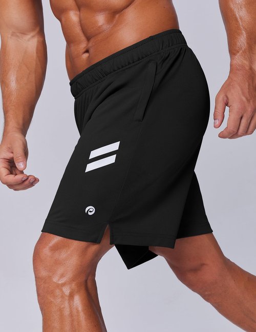 PINSPARK Men's 7 Inch Athletic Gym Shorts, Breathable Quick Dry Workout Running Shorts with Zipper Pockets Black