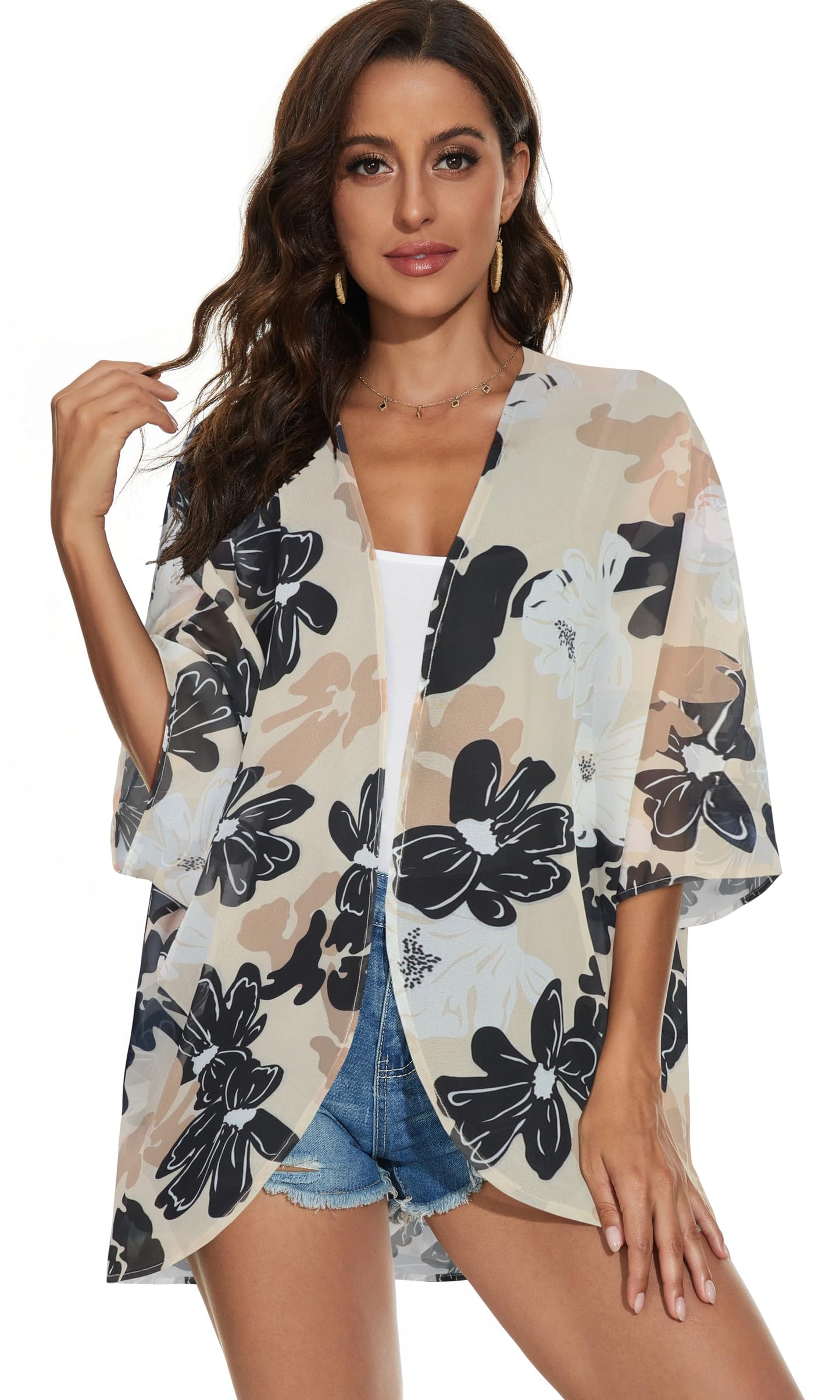 Women's Floral Kimono Cardigan Cover Up Casual Tops,Dasiy Khaki,4XL