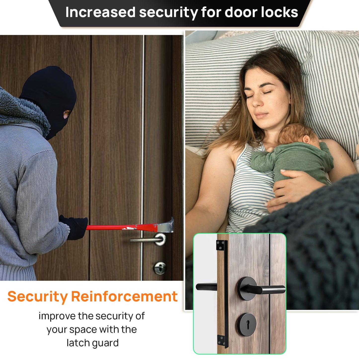 Catephe Door Latch Cover, 2 Pcs Door Latch Guard Plate, L Shaped Security Reinforcement Striker Plates, Cover The Gap Between Door Lock and Door Frame(Black)