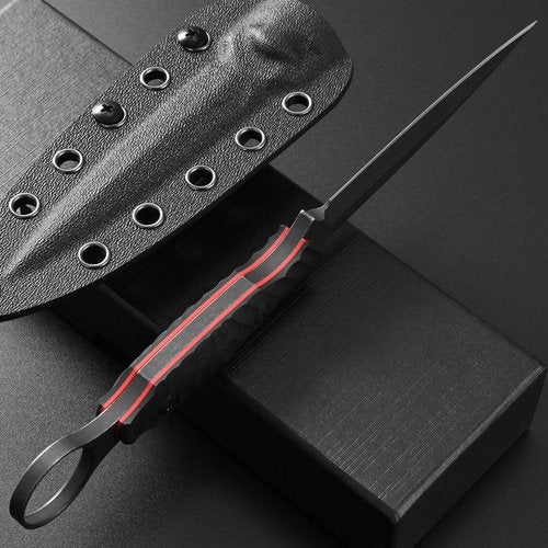 Ccanku C1340 Fixed Blade Knife AUS-10 Black Stonewashed Steel Blade G10 Handle EDC Straight Knife for Outdoor Camping Survival Hiking(Black)