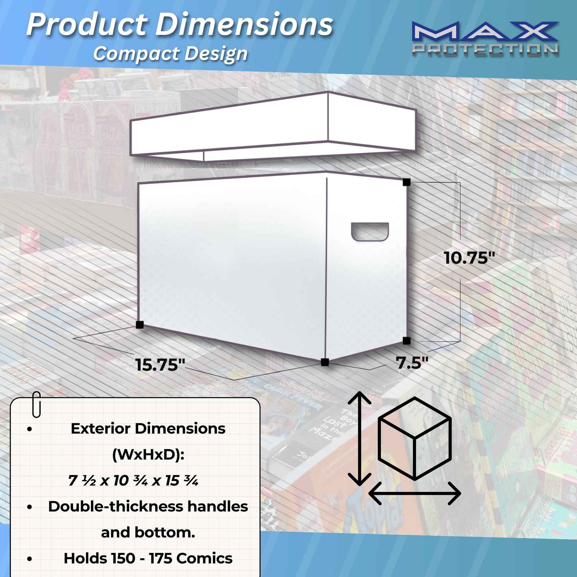 Max Pro Comic Book Storage Boxes - Short Cardboard White Case for 150-175 Comic Books - Double Thickness Design - Premium Stackable Book Box for Silver Age & Modern Comics (Pack of 3)