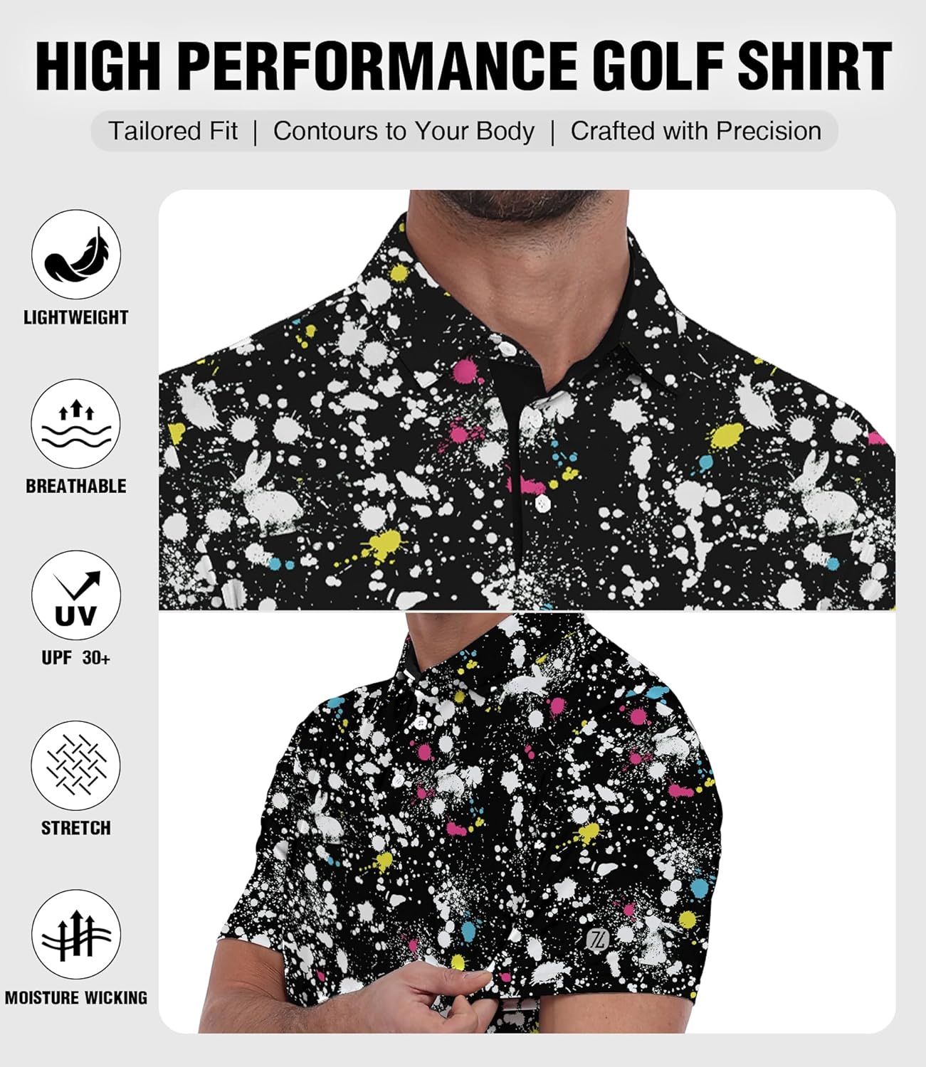 ZITY Men's Golf Polo Shirt - Moisture-Wicking Performance Collared Print for Casual Wear | Short Sleeve