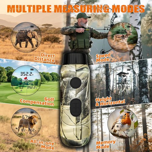 Laser Rangefinder | 1000 Yards | Rechargeable with Slope, Angle, Speed & Scan | 6X Magnification, Camo, Waterproof for Golf & Archery