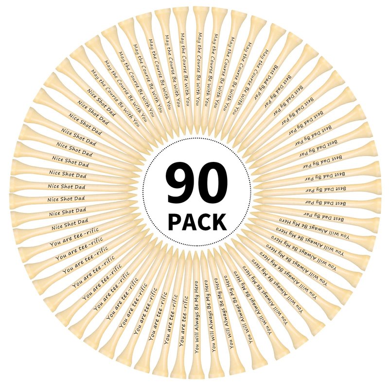 Deekin 90 PCS Christmas Dad Golf Gifts for Men, 3-1/4 inch Funny Wooden Golf Tees with Warm Words and Kraft Box, Golfing Gifts Presents for Dad Grandpa Grandfather(Natural Wood Color)