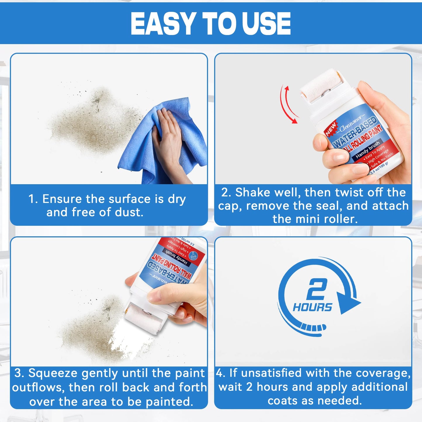 White Paint for Wall, Portable Integrated Paint Roller for Effortless Cleaning & Pristine Walls, Small Roller Brush Repair Kit Remove Stains, Scratches, Yellowing, Water-Based, Ready to Use