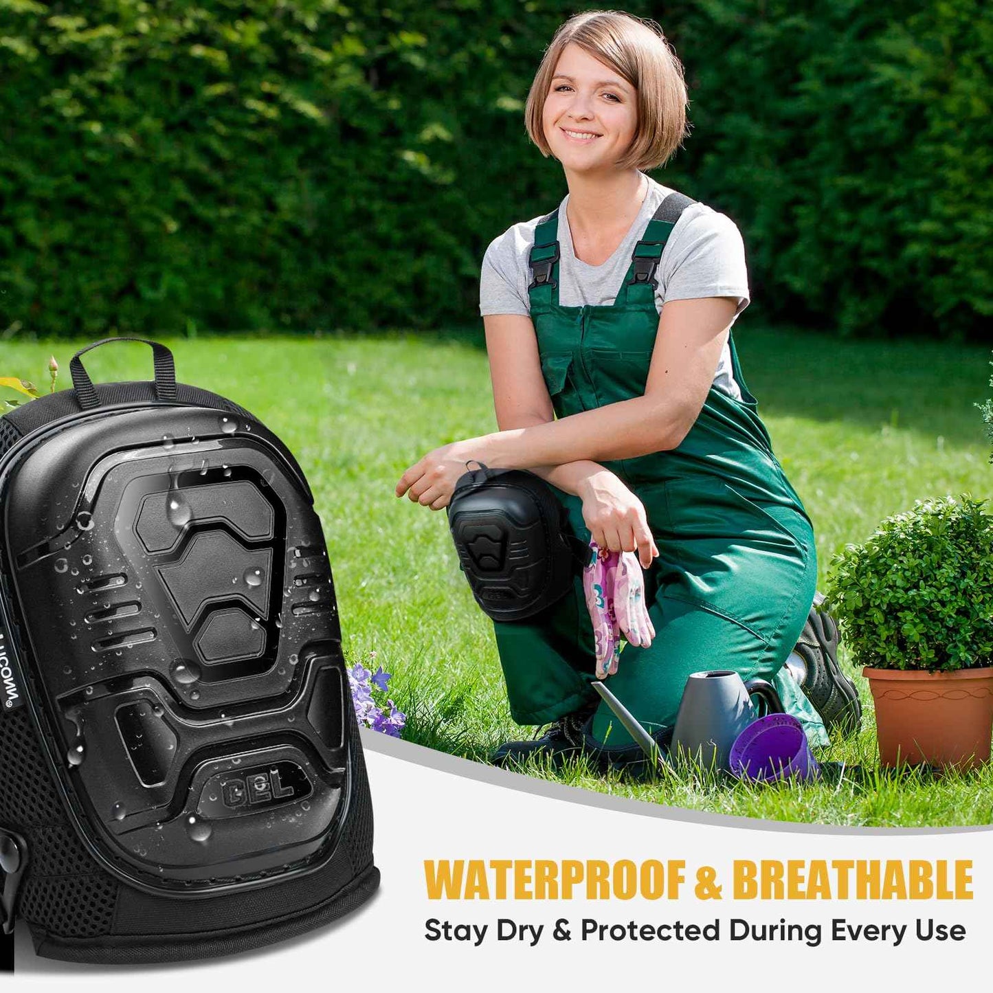 TICONN Gel Knee Pads for Work, Professional Heavy Duty Work Knee Pads for Men with Soft Foam and Gel Cushion for Men Construction, Garden, Flooring (Black)