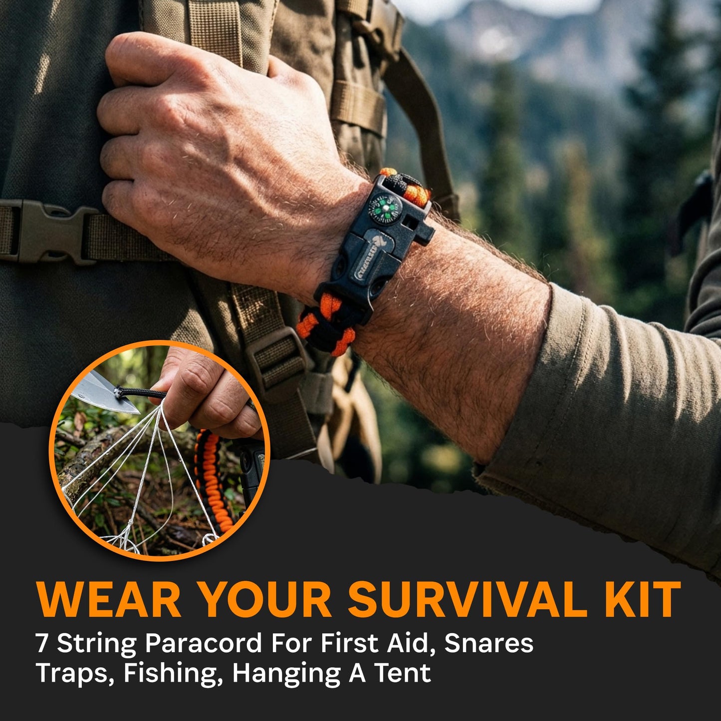 133 Supply Paracord Bracelet Compass Hiking Survival Kit Emergency Whistle Fire Starter Camping Gear Hiking Essentials Fishing Hunting Accessories EDC Backpacking Gear Tactical Survival Gear Equipment