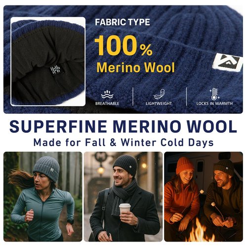 DryKnit PolarWool Waterproof 100% Merino Wool Winter Hat Men Women Polartec Fleece Lined Thermal Knit Watch Cap Cuffed Beanie Outdoor Ski Hiking Cold Weather Black XL/XXL Oversized for Large Heads