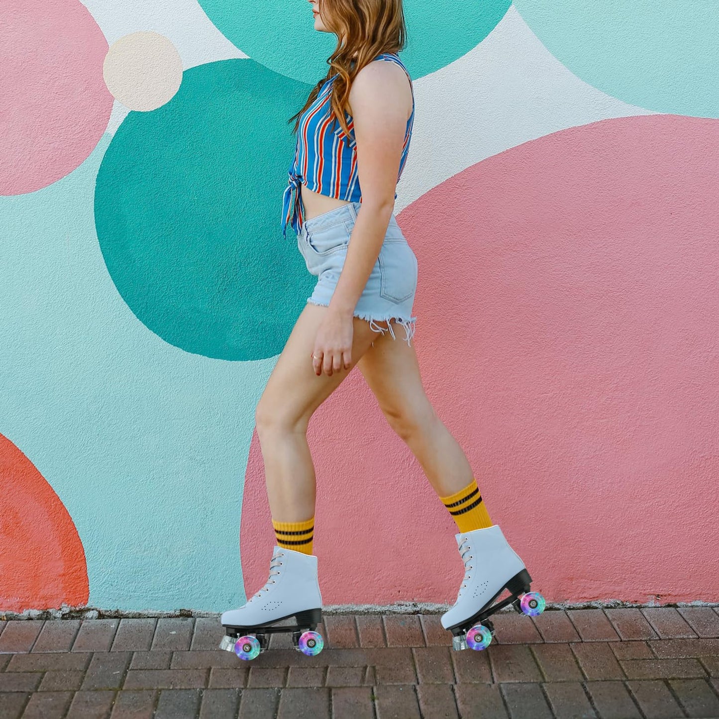 XUDREZ Women's SkyBlue Frosted Material Roller Skates, Classic Double-Row High-top Skates for Beginner, Indoor Outdoor Use (US:8)