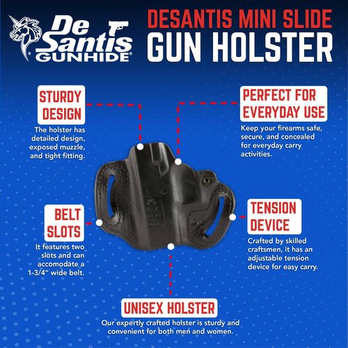 Desantis Mini Slide Holster, Premium Gun Holster, Made of Premium Saddle Leather, Fits Glock 43, Glock 43X, Glock 48, Adjustable Tension Device, Right-Hand Draw, Black