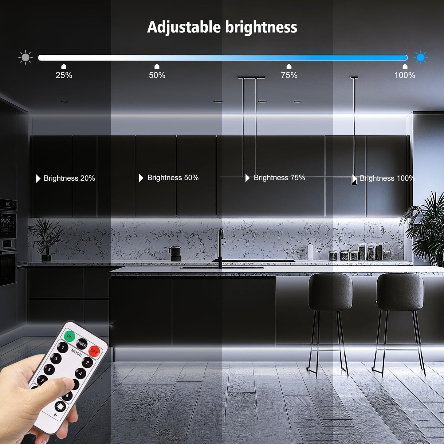 echosari 3.3FT 6000K Strip Lights Battery Operated, Tape Light with Remote 8 Modes Timer Self-Adhesive Cuttable, Strip Lights for Bedroom Cabinets Shelves TV Indoor Decor (Cool White)